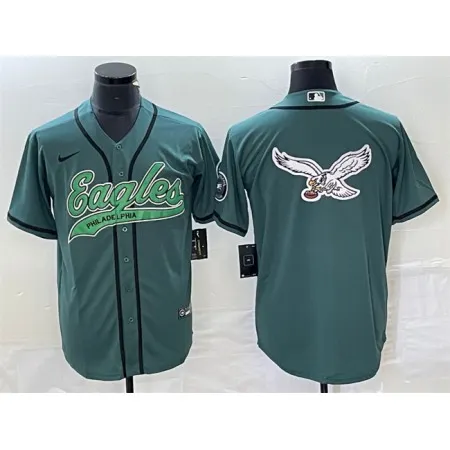 Men's Philadelphia Eagles Green Team Big Logo Cool Base Stitched Baseball Jersey DX9V