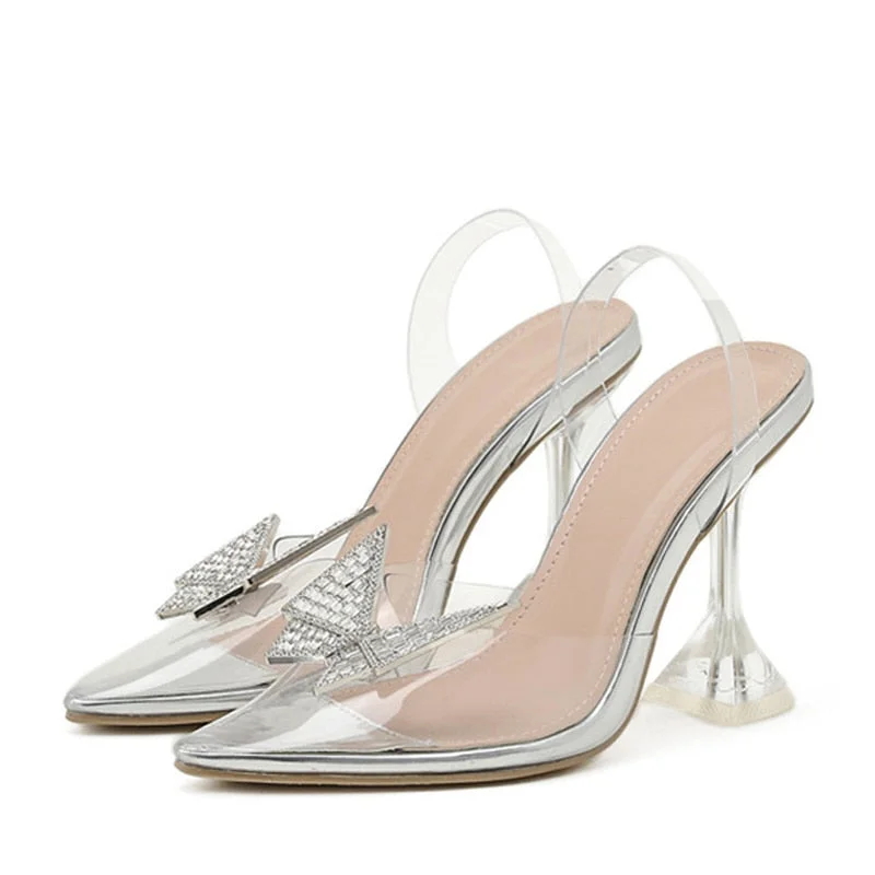 Star Style Crystal Butterfly Transparent Women Pumps Jelly Office Lady Shoes Summer Slingbacks High Heels Wedding Shoe Bridal