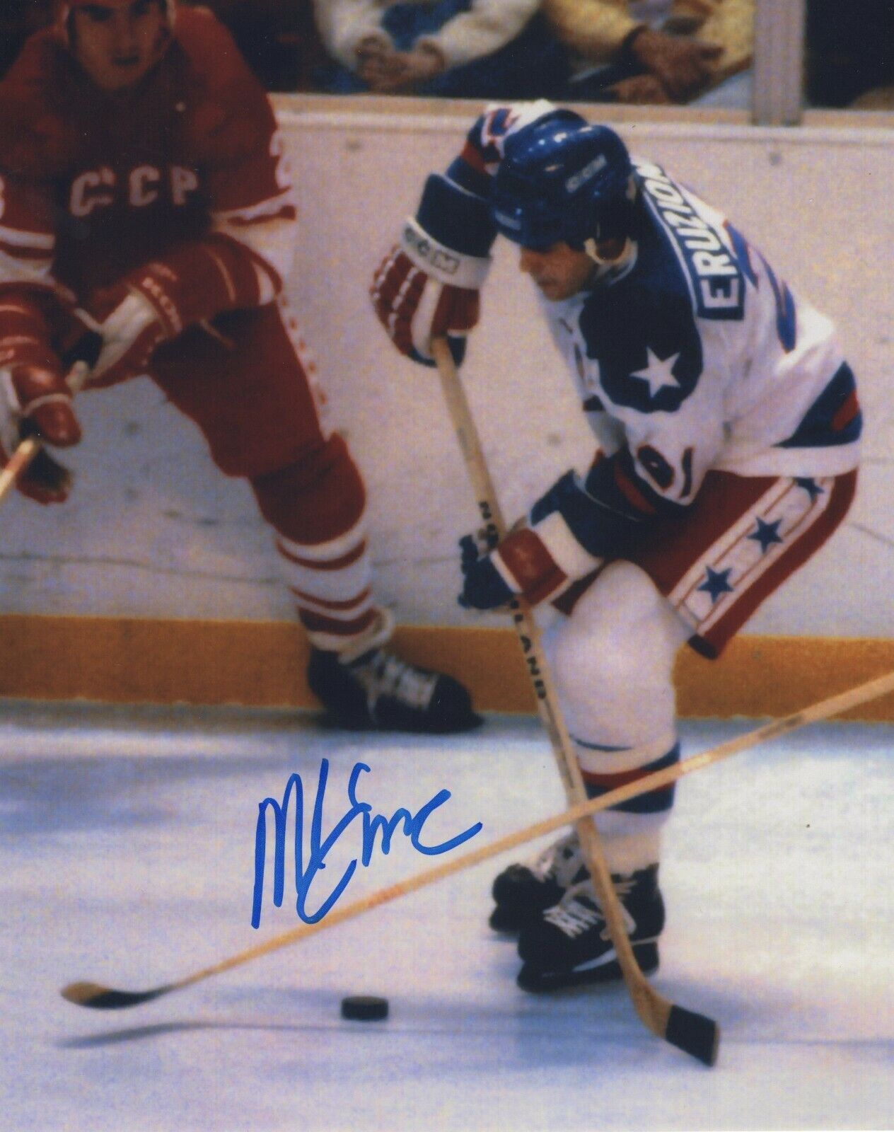 MIKE ERUZIONE SIGNED AUTOGRAPH TEAM USA HOCKEY 1980 OLYMPICS 8X10 Photo Poster painting PROOF