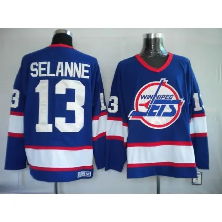 Jets #13 Teemu Selanne Stitched Blue CCM Throwback NHL Jersey