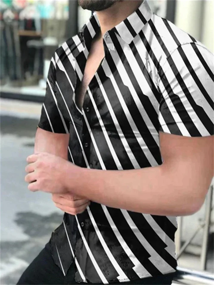 Summer Men's Polyester Casual Printing Short-sleeved Shirt Collar Cardigan Shirt-JRSEE