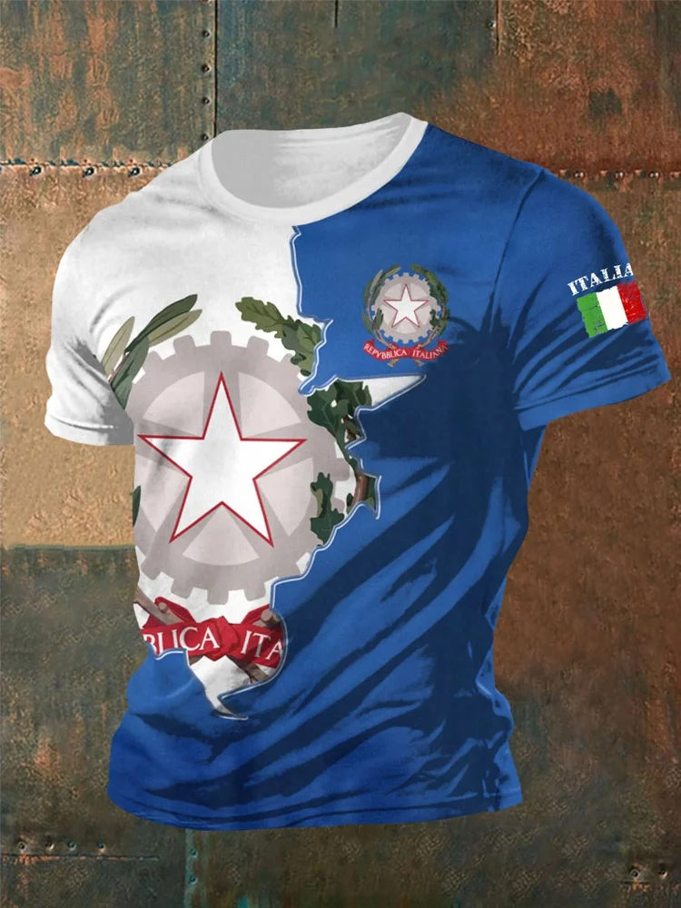 T-shirt casual da uomo con stampa della bandiera italiana