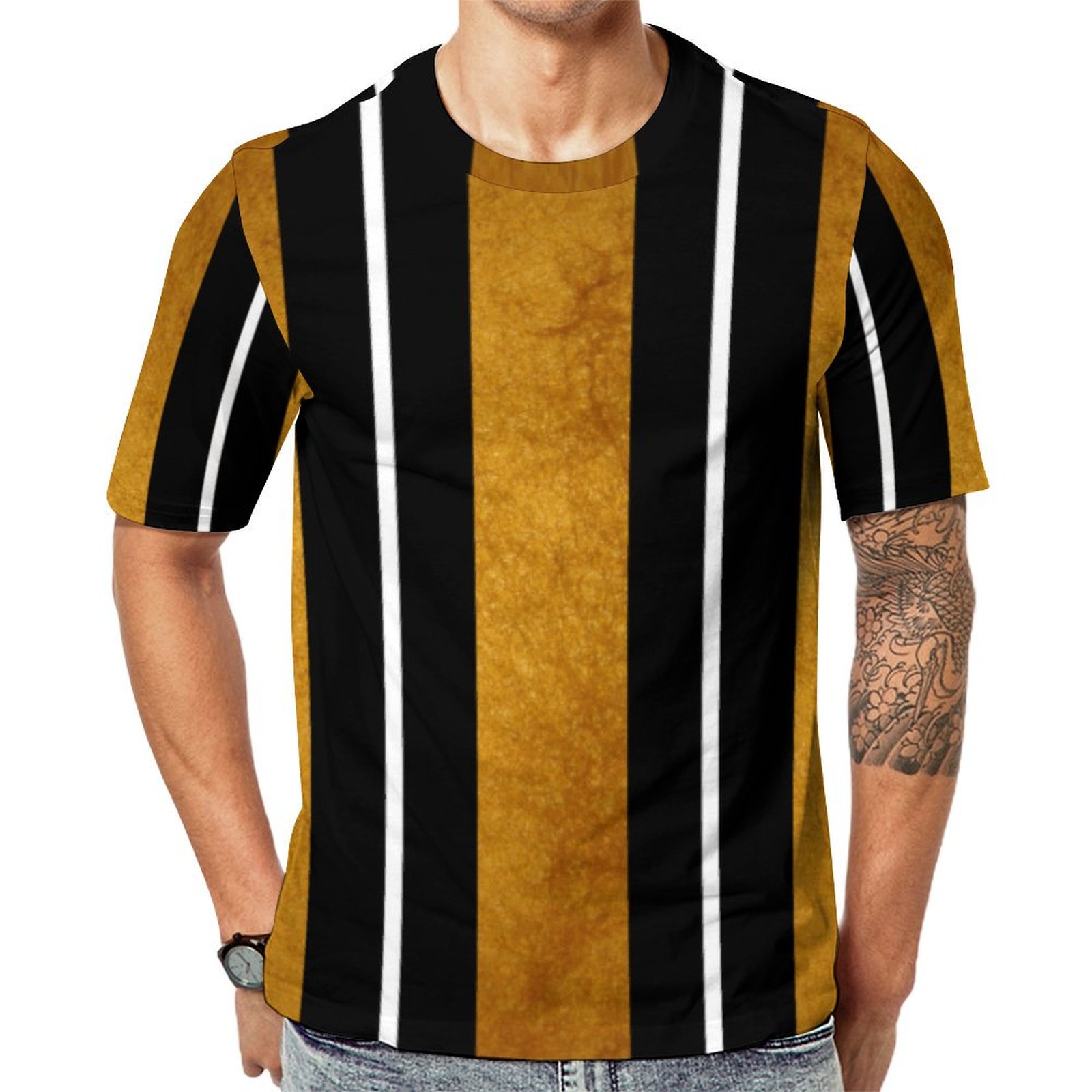 Living Room Black White And Gold Striped Short Sleeve Print Unisex Tshirt Summer Casual Tees for Men and Women Coolcoshirts