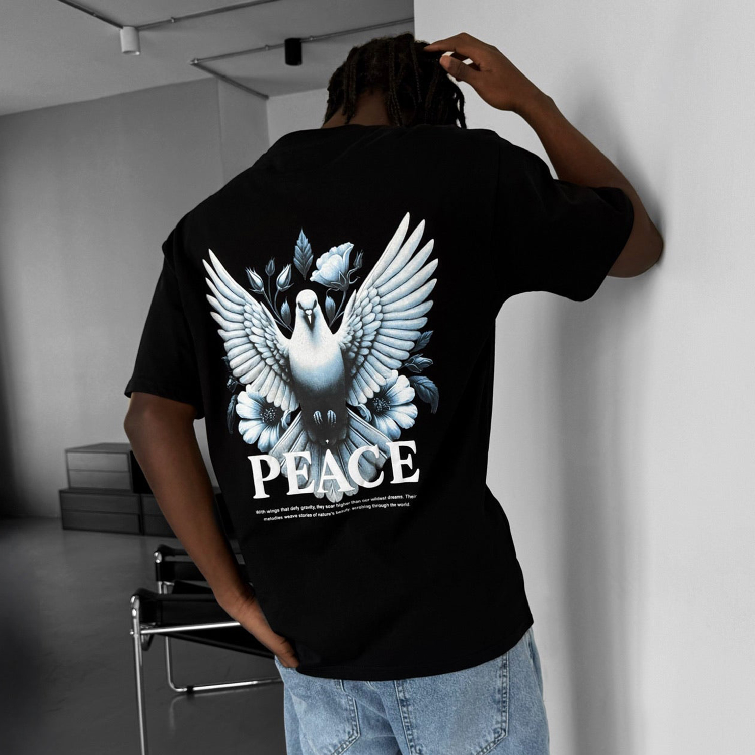 Men's Peace Dove Letters Printed Casual T-shirt