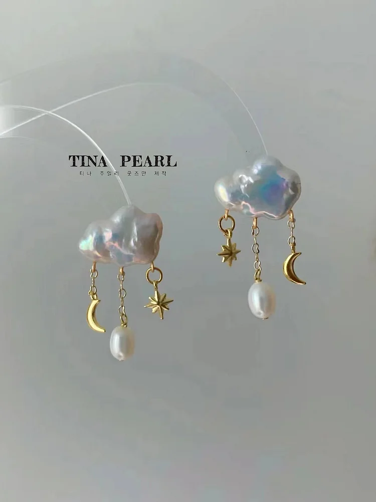 2024 TINA Jewelry High-quality freshwater pearl Cloud star moon earrings