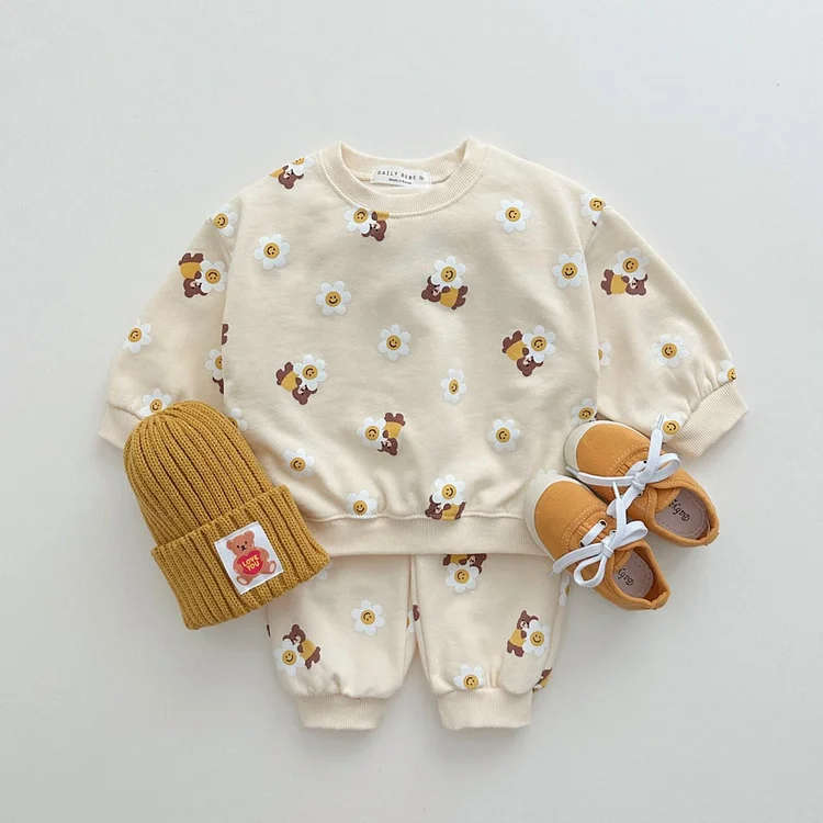 Baby Bear Smile Flower Sweatsuit 2 Pieces Set