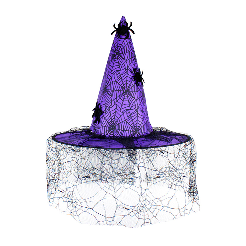 Halloween Purple Spider Web Pointed Witch Hat 2024 - Flycurvy 
