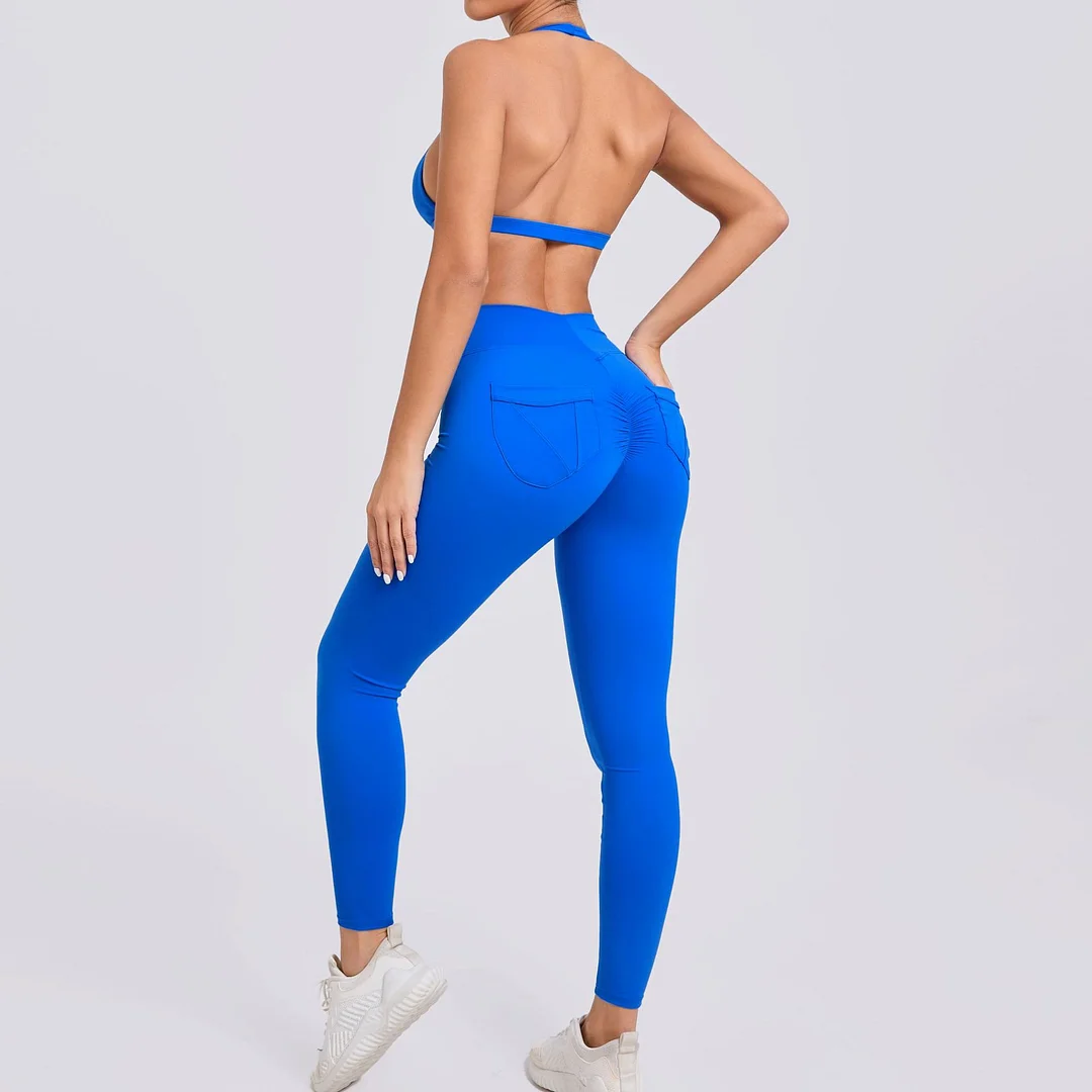 Woherb Woherb Neck Bra Pocket Trousers Yoga Suit Tight Body Beautiful Back Speed Dry Fitness Suit Outdoor Running Two-Piece Set-Outfit Ideas