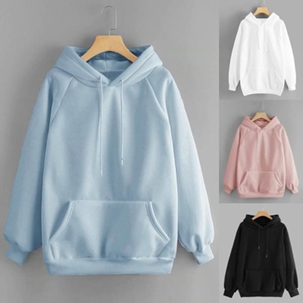 New Women's Casual Solid Color Hooded Pocket Long Sleeve Pullover Sweatshirt - Shop Trendy Women's Fashion | TeeYours