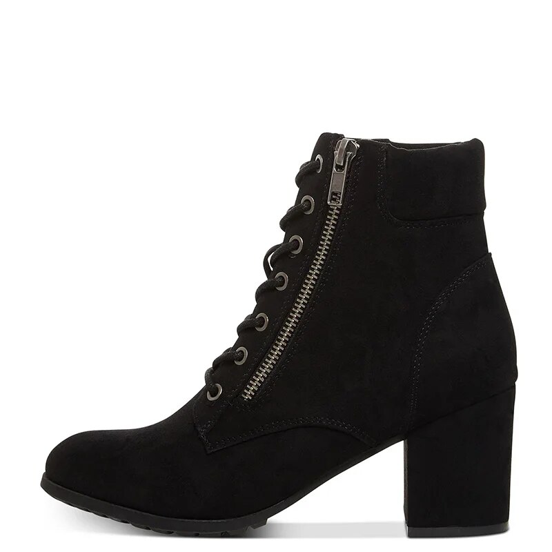 TAAFO Black Ankle Woman Boots Round Toe High Chunky Heels Zipper Suede Booties Ladies Concise Shoes