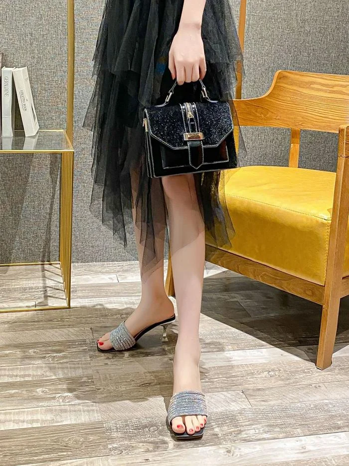 Rhinestone stiletto high-heeled slippers