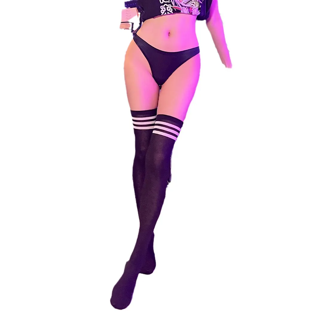 Churchf Tiffindy College Style Stockings Three Over Knee High Socks Socks Black And White Striped Sex Student Socks