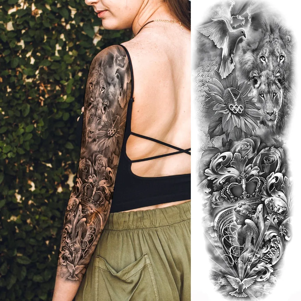 Body Art Full Arm Leg Sleeve Tatoo Big Animal Tiger Lion Temporary Tattoos For Men Women Water Transfer Fake Tattoo Stickers
