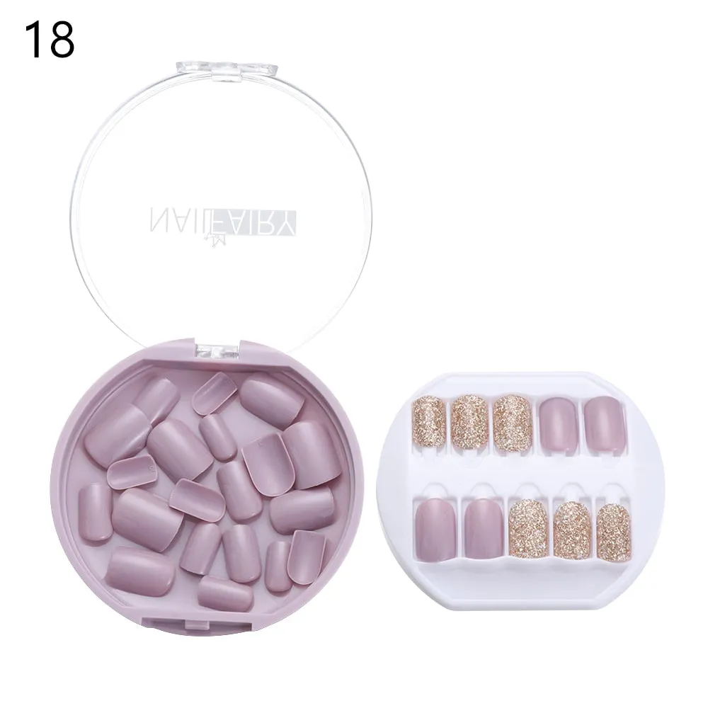 30PCS/Set Fake Nails Press Coffin False Full Artificial Short Kiss Detachable Stick Designs Press Nails Art Tipsy Cover Box-Nail Inspo