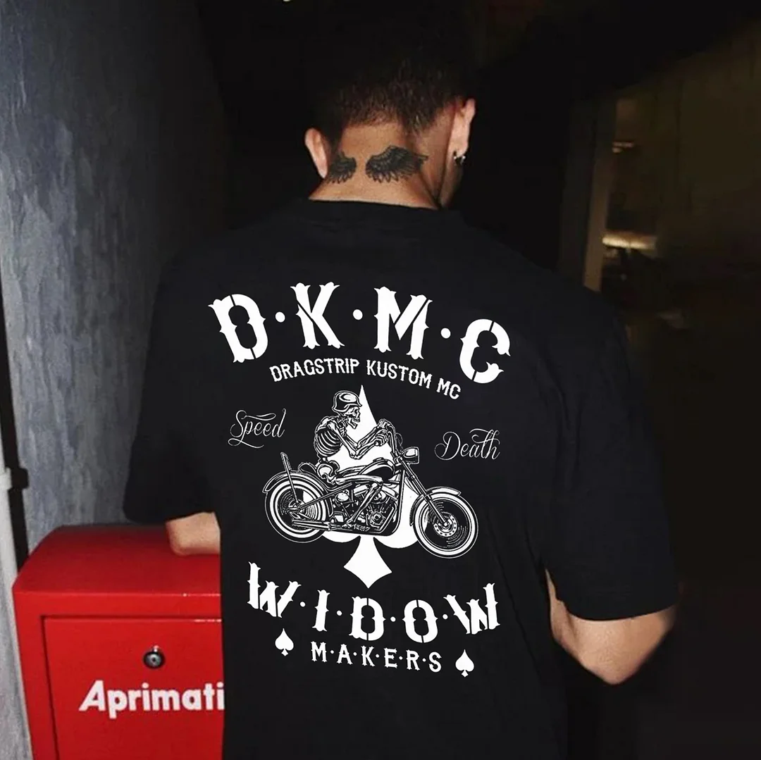 DKMC WIDOW Skeleton Motorcyclist Print Men's T-shirt