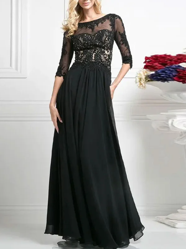 Beaded Lace Bodice Chiffon Dress