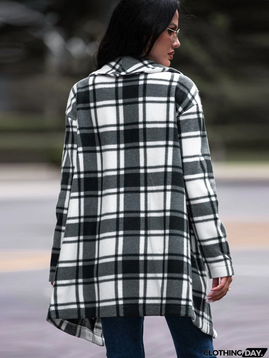 Plaid Shawl Collar Coat with Pockets
