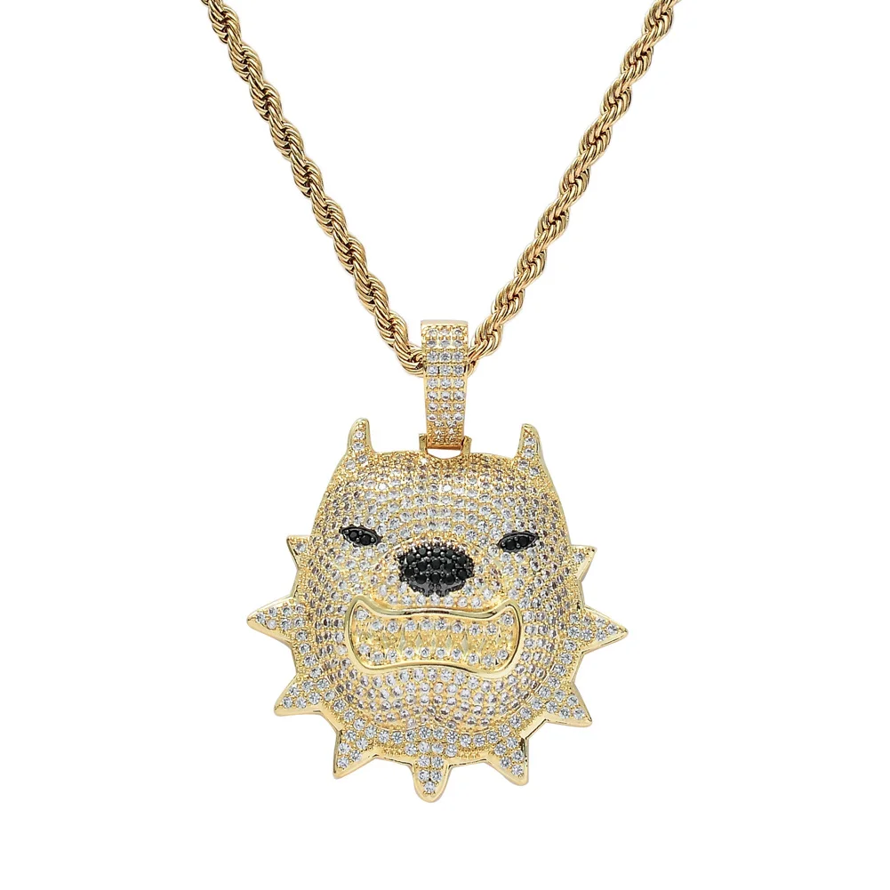Iced Out Big Angry Pitbull Pendant Necklace-VESSFUL
