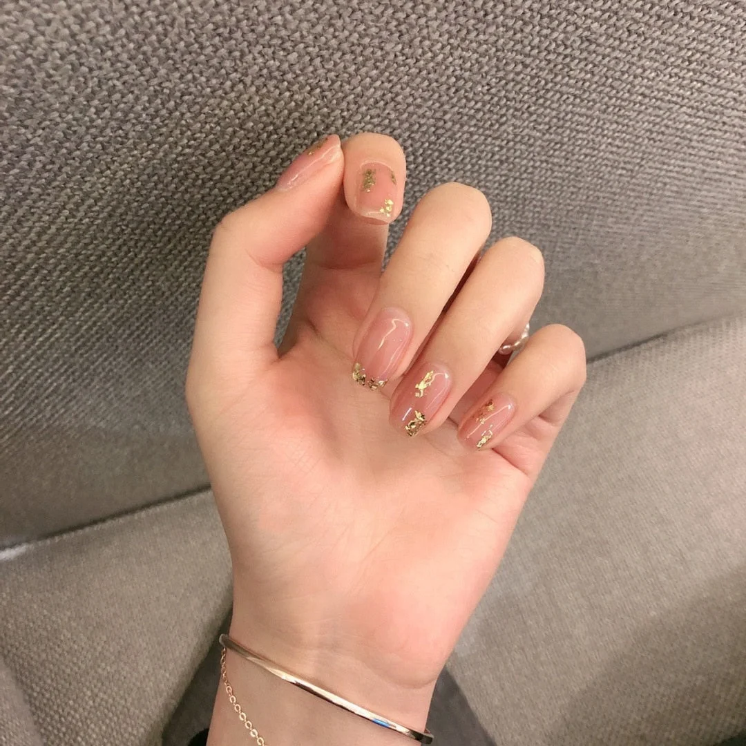 24pcs Gold Fake Nails Full cover Fake Nails Glue DIY Manicure Nail Art Tools-Nail Inspo