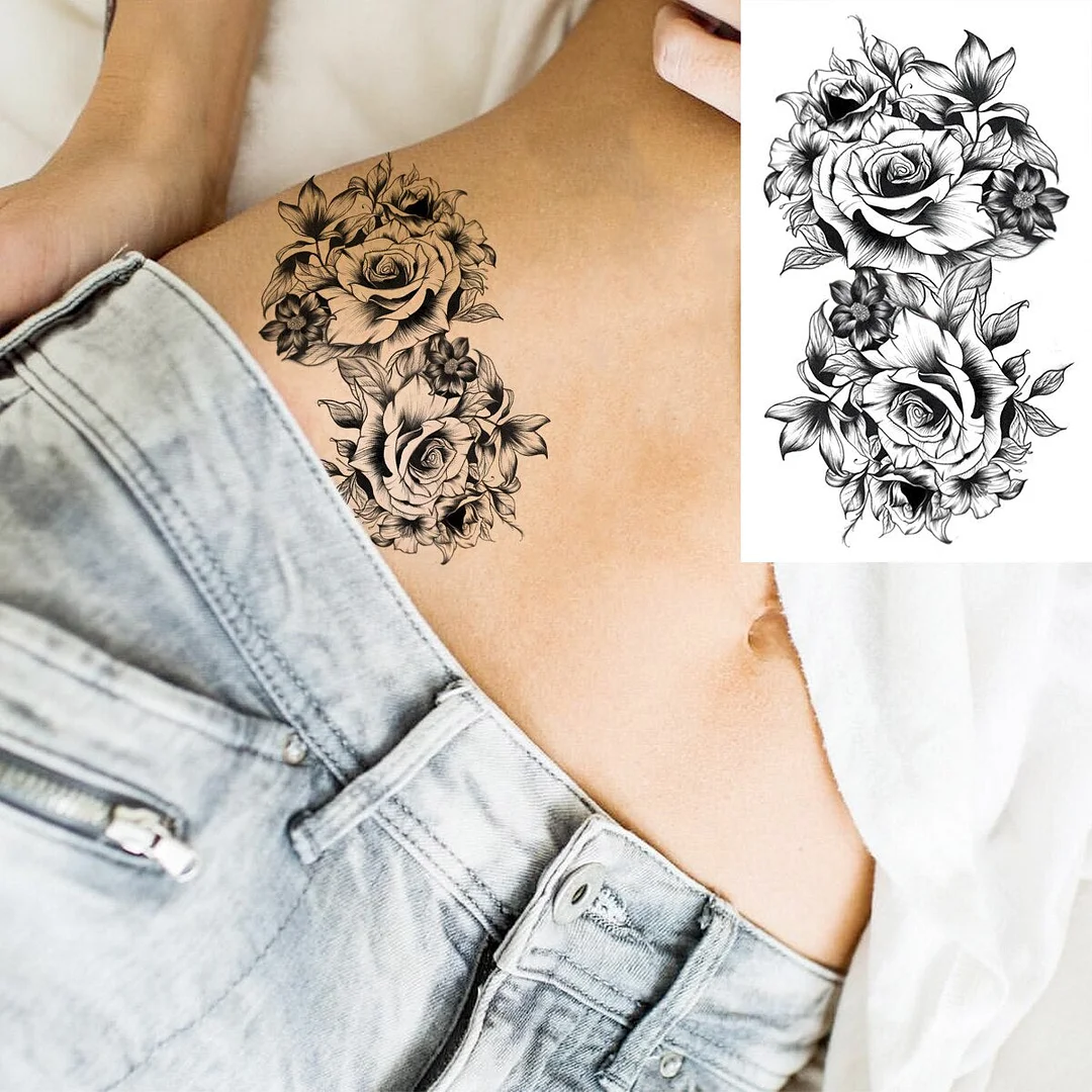 Black Little Flower Fashion Finger Temporary Tattoos For Women Adult Leaves Daisy Rose Fake Tattoo Letter Body Art Tatoos Decal