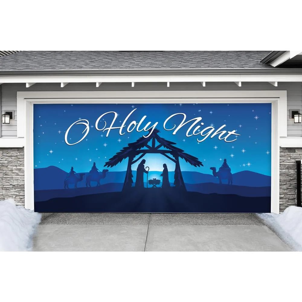 7 ft. x 16 ft. Nativity Scene O' Holy Night-Christmas Garage Door Decor  for Double Car Garage