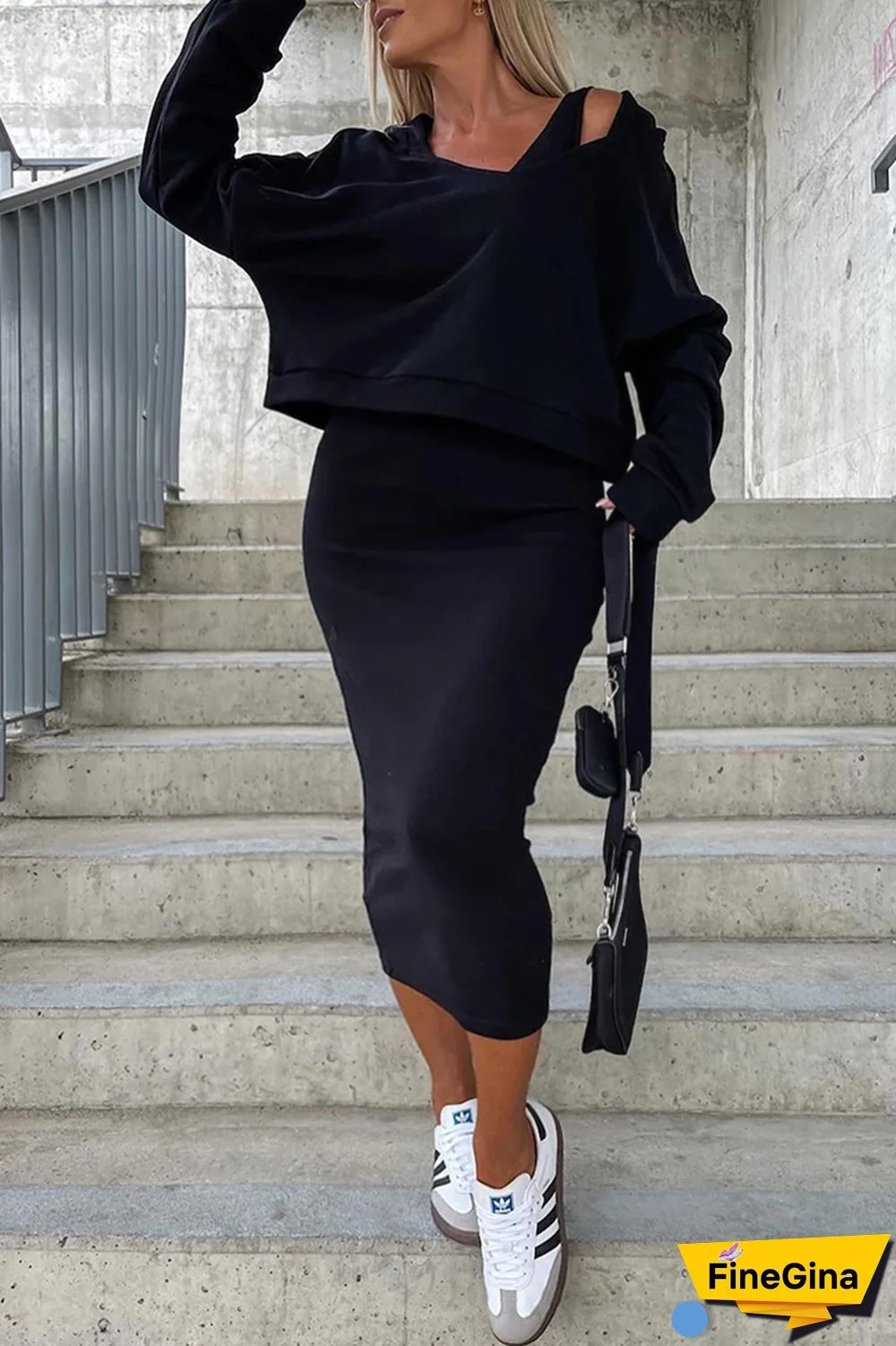 Solid Hoodie & Tank Midi Dress Set