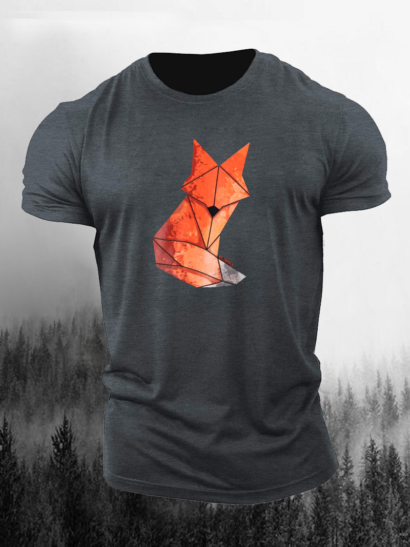 Casual Geometric Fox Graphic T-Shirt