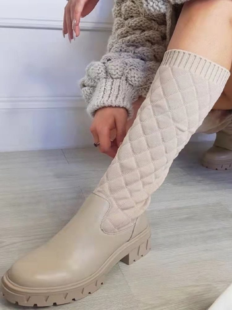Women Boots 2021 Fashion Round Toe Platform Shoes Winter Plus Size Sock Boots Women Wedges High Boots Non Slip Botas De Mujer