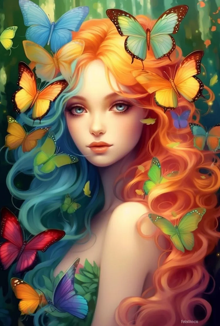 Colorful Butterfly Fantasy Girl 40*50CM (Canvas) Diamond Painting gbfke