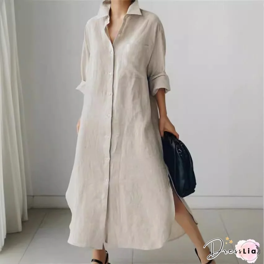 Cotton and linen long skirt A-line maxi dress