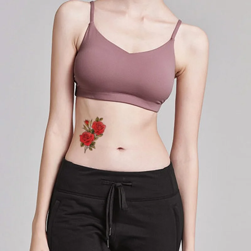 Beautiful Rose Flowers Body Art Neck Abdomen Waterproof Fake Tattoo Sexy for Woman Men Flash Temporary Small Size Tattoo Sticker