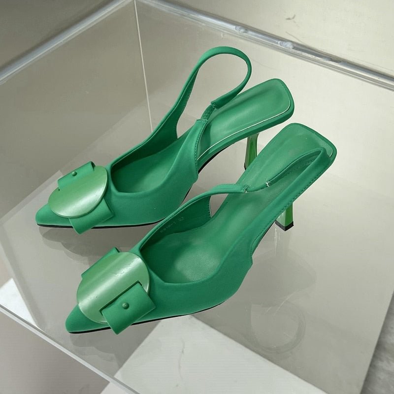 SUOJIALUN 2022 Summer Brand Women Slingback Sandals Shoes Fashion Bow-knot Pointed Toe Slip On Ladies Elegant Dress Pumps Shoes