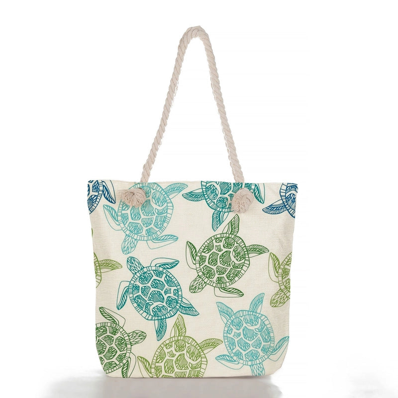 Women’s Medium Linen Starfish Beach Shell Beach Classic Style Square Zipper Tote Bag Beach Bag