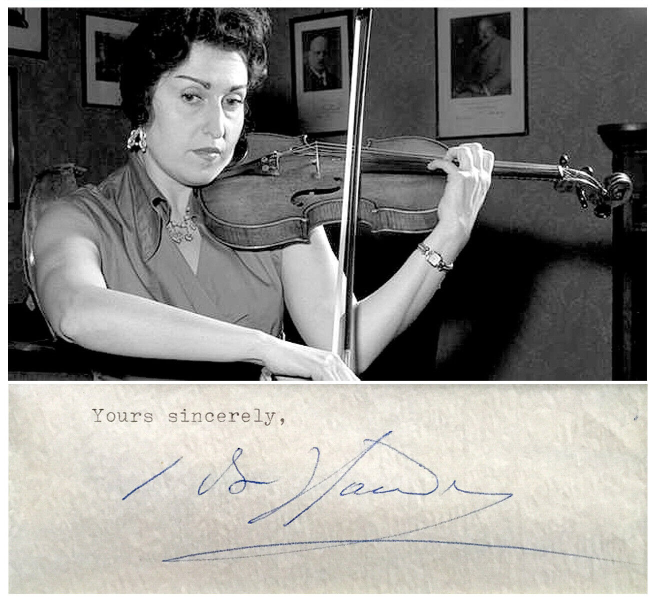 JEWISH Violinist IDA HAENDEL Hand SIGNED AUTOGRAPH + Photo Poster painting + MAT Polish VIOLIN