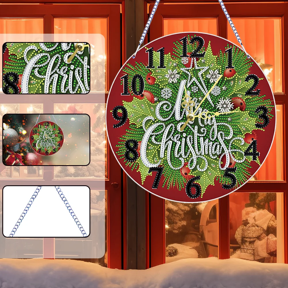 2D Flat DIY Xmas Diamond Painting Ornament with Clock Function Creative Craft