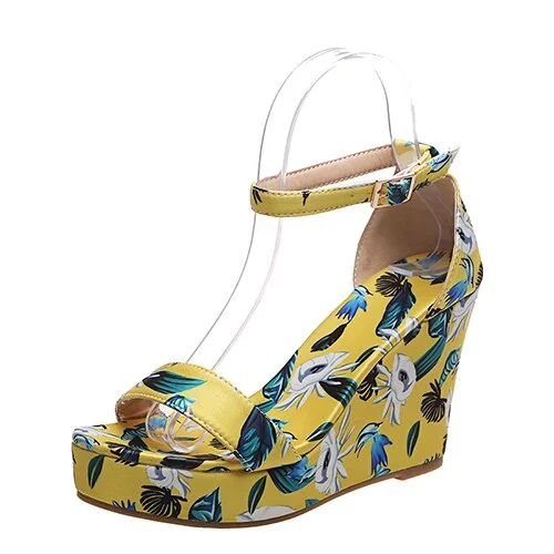 2021 Women Floral Platform Sandals Female Summer Wedges Woman High Heels Thick Bottom Shoes Ladies Buckle Footwear Plus Size