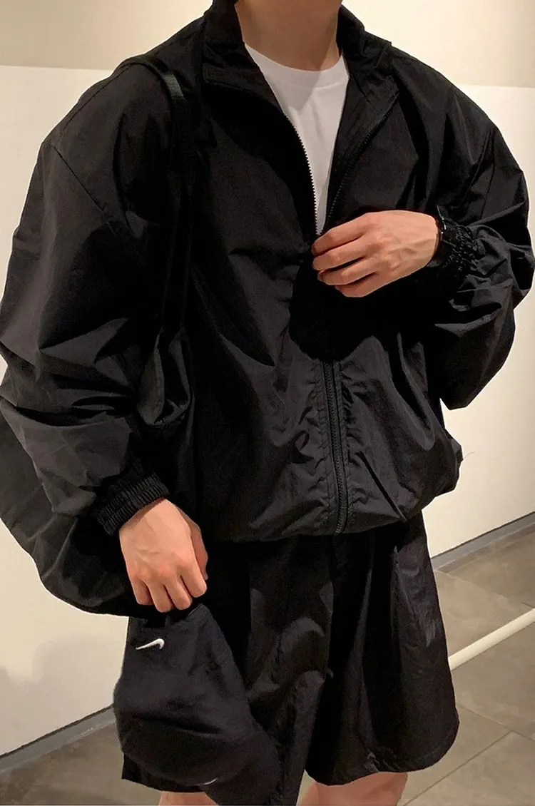 Active Zip Up Jacket with Matching Shorts Men's Sporty Casual Set