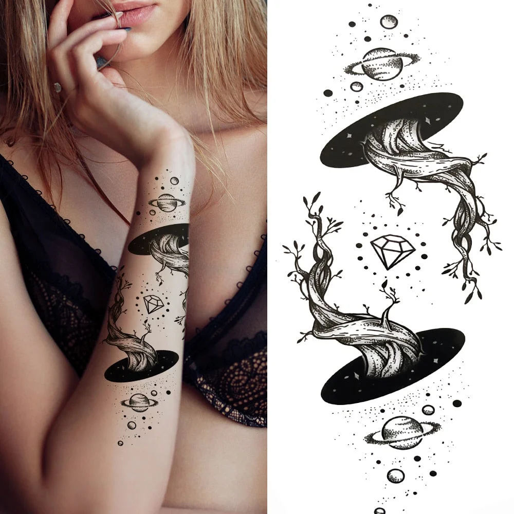 Clock Flower Tattoo Sticker Fake Tiger Lion Deer Snake Temporary Tattoo For Momen Kids Black Evil Devil Tribal Totem Tatoo Paper 712