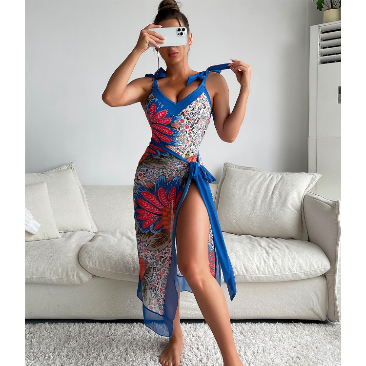 Printed One Piece Swimsuit and Sarong
