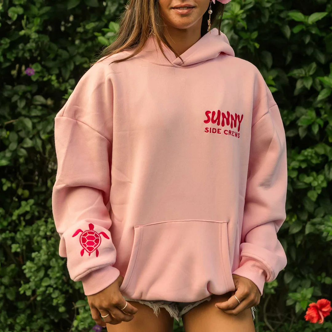 Women's Vintage Sea Turtle Protect The Locals Shell-Pink Oversized Long Sleeve Hoodie