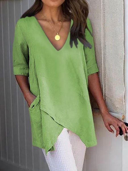 Half Sleeve Irregular Plus Size Blouses Asymmetrical Hem Shirts Zaesvini