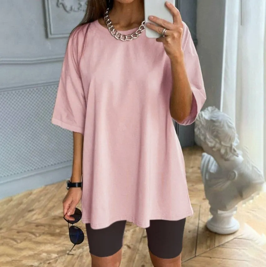 Casual solid new women's two piece suit including belt solid color home loose sports fashion leisure suit summer couples wear