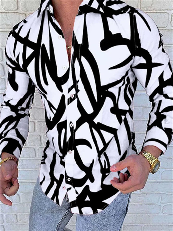 Explosive Collar 3D Printing Casual Slim Type Long Sleeve Shirt Multicolor Fashion Urban Cardigan Tops-Mixcun