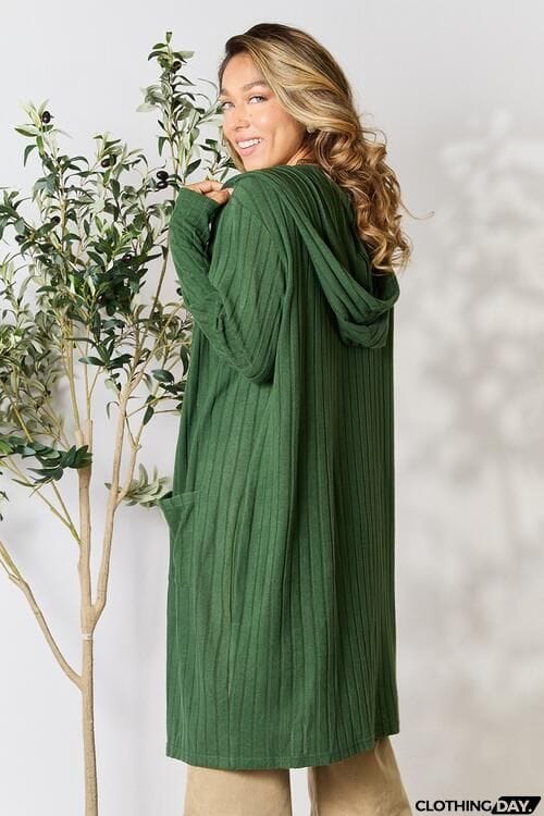 Basic Bae Full Size Ribbed Open Front Long Sleeve Cardigan