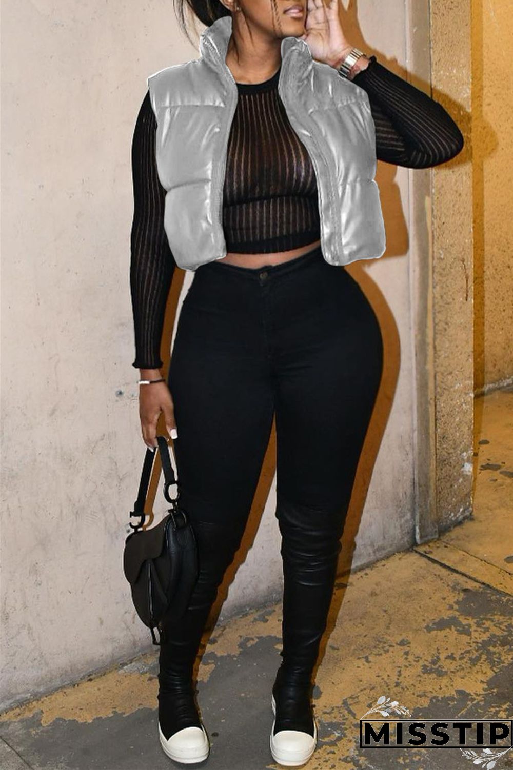 Black Fashion Casual Solid Cardigan Zipper Collar Outerwear