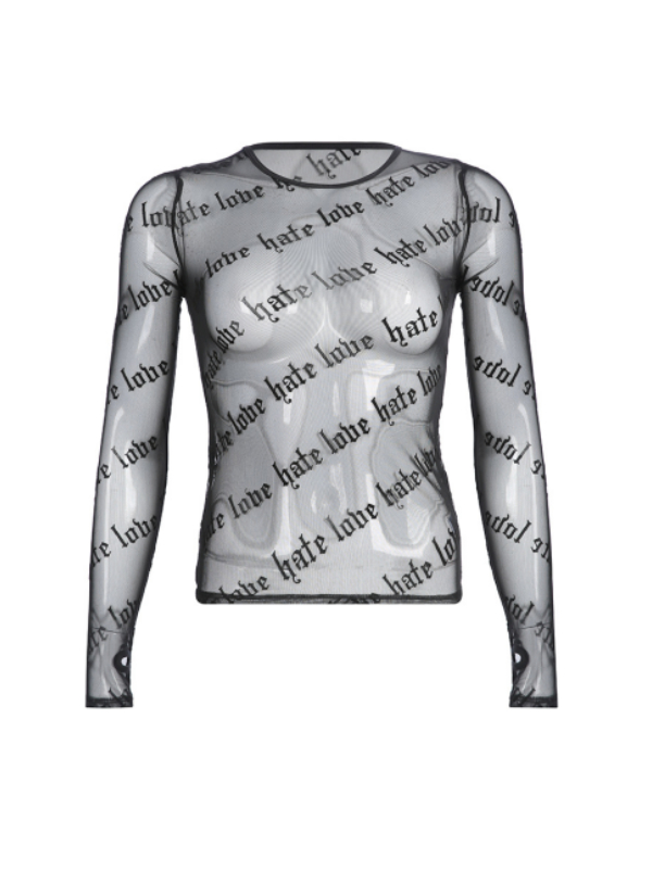 Sexy See Through Mesh Letter Slim Top