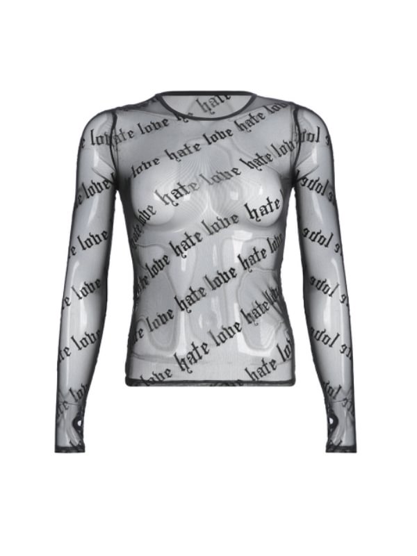 Sexy See Through Mesh Letter Slim Top