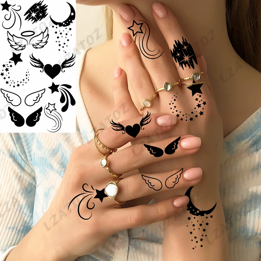 Sdrawing Eye Flower Temporary Tattoos For Woman Adults Rose Butterfly Tiny Fake Tattoo Sticker 3D Finger Waterproof Tatoos