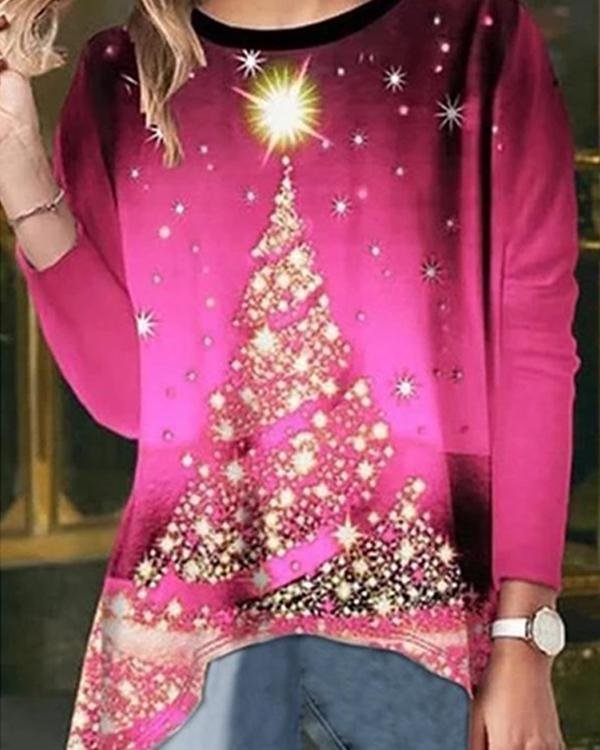 Christmas Tree Graphic Print Long Sleeves T-shirt