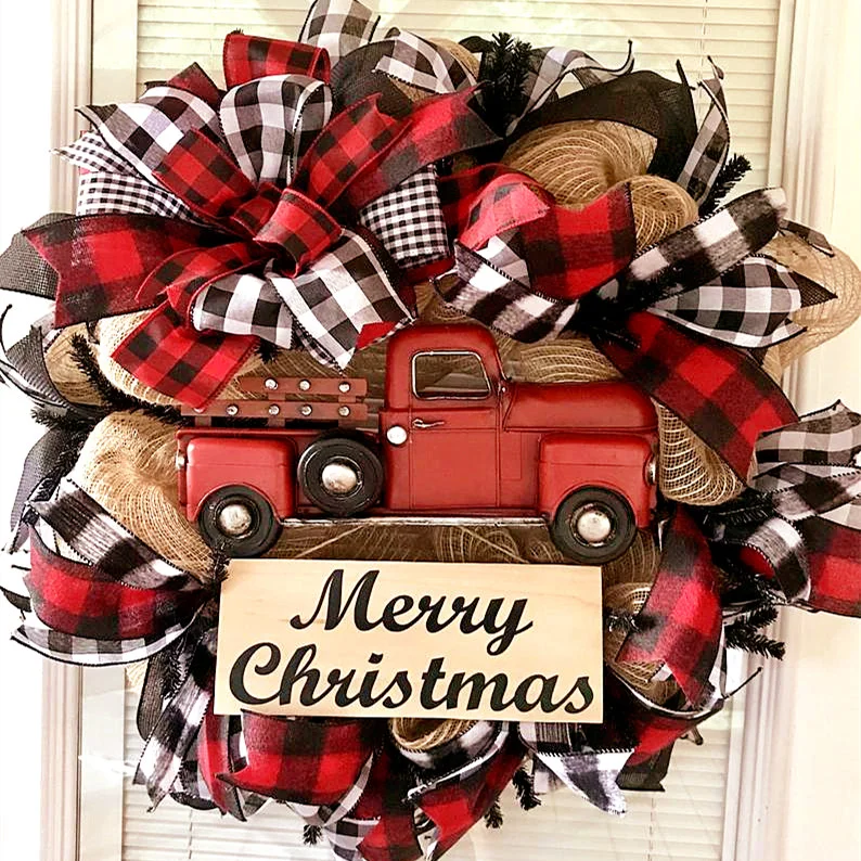 Red Truck Buffalo Plaid Wreath